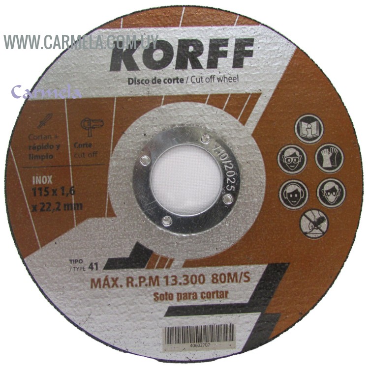 Disco Corte Metal Acero 115mm X 1 6mm Korff Barraca Carmela