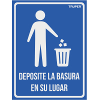 Cartel de señalización 'Deposite la basura en su lugar' Truper 28 x 21 cm