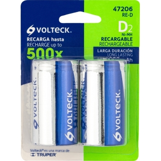 2 Pilas Recargables D Larga Duración 4000mah Volteck