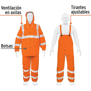 Equipo de Lluvia Impermeable Naranja Reflectivo Truper