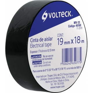 Cinta Eléctrica Aisladora 19mm Negra Volteck MV-33