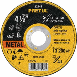 Disco Corte Metal Acero 115mm x 1.2mm Pretul