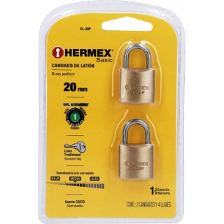 Pack 2 Candado de Bronce 20mm Hermex Basic CL-20P