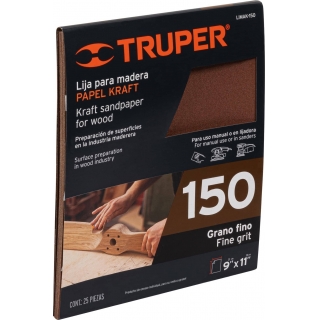 Lija Para Madera Grano 150 Fino Papel Kraft Truper