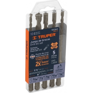 Juego 5 Mechas Sds Plus Para Concreto Truper JBS-5
