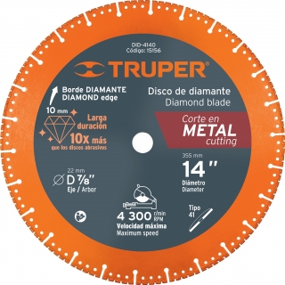 Disco Diamantado 14'' Corte Metal Truper DID-4140