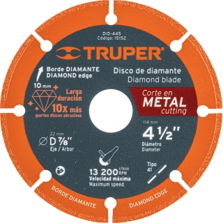 Disco Diamantado 4 1/2'' Corte Metal Truper DID-445