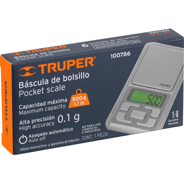 Balanza Digital de Bolsillo Hasta 500g Truper BASE-05J