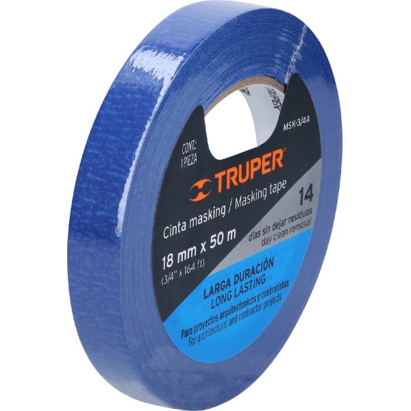 Cinta Enmascarar Azul Pintor 14 Días 3/4'' Truper x 6