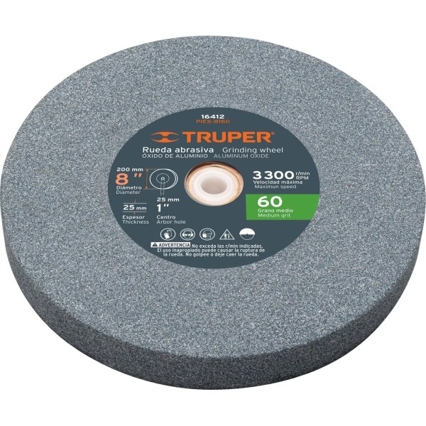 Rueda Recta Amolar 8'' Grano 60 Truper PIES-8160