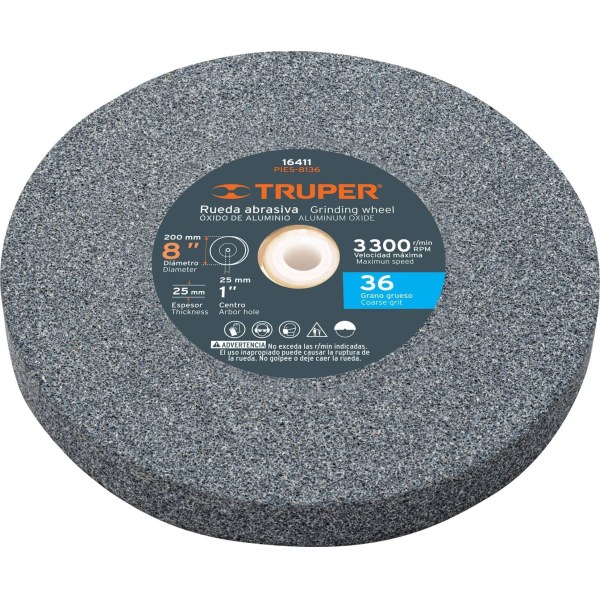 Rueda Recta Amolar 8'' Grano 36 Truper PIES-8136