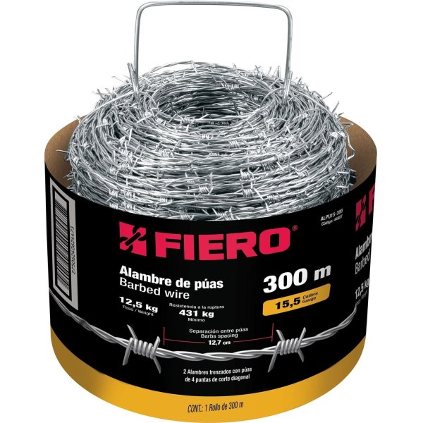 Alambre De Puas Acero Al Carbono Rollo 300mt Fiero
