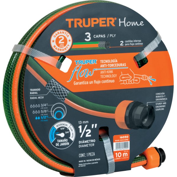 Manguera Reforzada 3 Capas 1/2'' 10mt Truper MAN-10X1/2RE