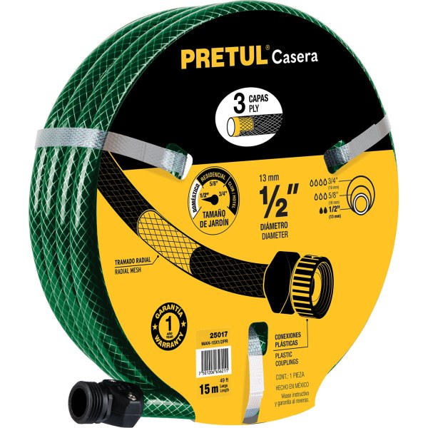 Manguera Reforzada 3 Capas 1/2'' 15mt Pretul MAN-15X1/2PR