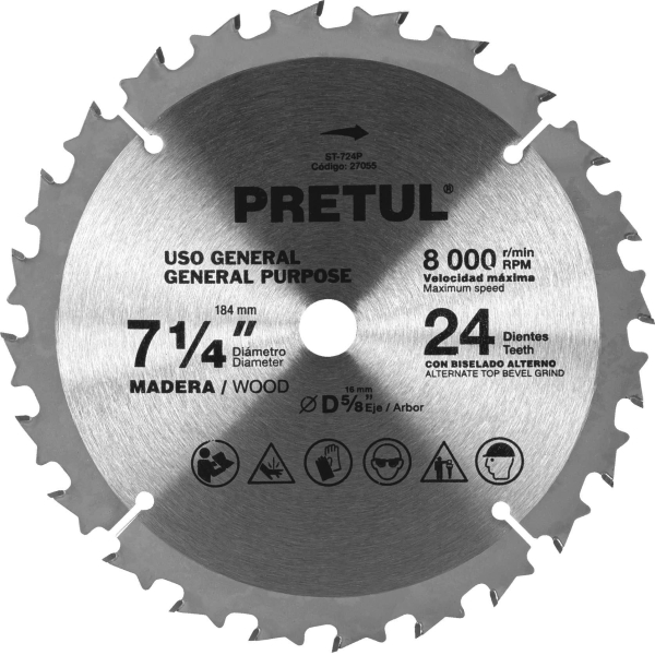 Sierra Circular Widea Para Madera 7 1/4'' 24d Pretul ST-724P