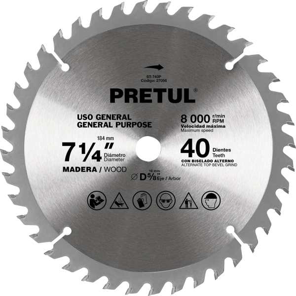 Sierra Circular Widea Para Madera 7 1/4'' 40d Pretul ST-740P