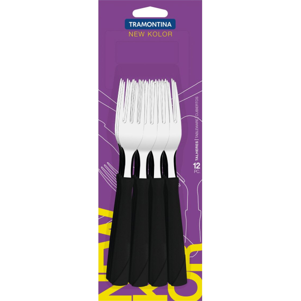 Juego 12 Tenedores De Mesa Tramontina New Kolor Negro 23162/900