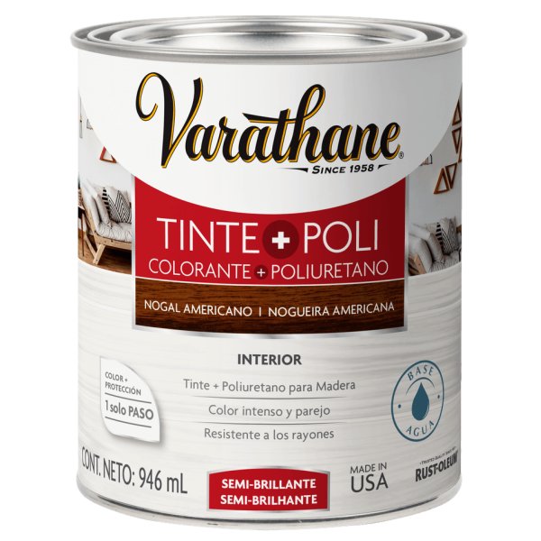 Tinte Para Madera + Poliuretano Nogal Americano Varathane 946ml