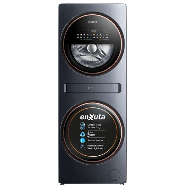 Torre de Lavado y Secado Inverter Negro 16 kg y 6 kg Enxuta TLSENX21660N