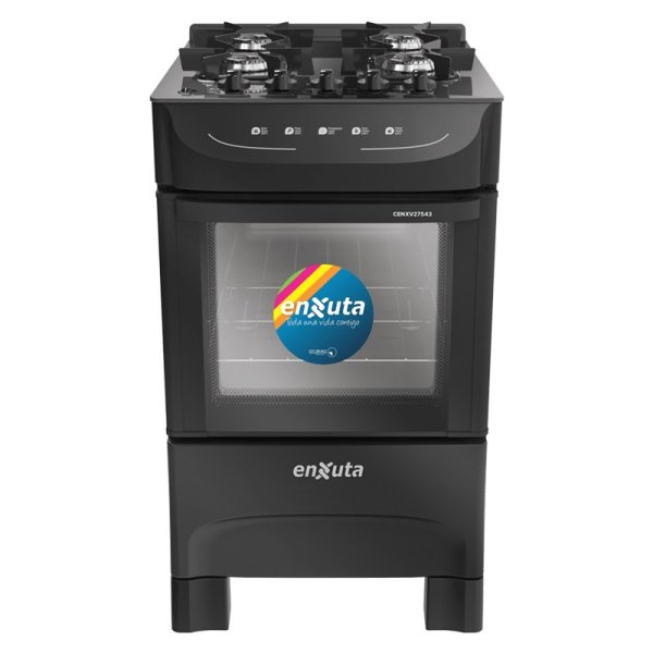 Cocina Supergas 4 Hornallas Negra, Mesada de Vidrio y Termocupla Enxuta CENXV27543NG