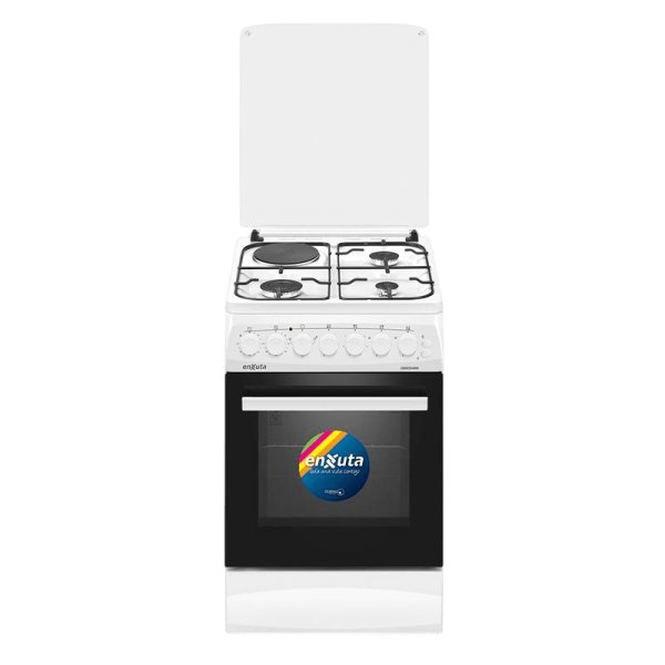Cocina Combinada 3 Hornallas y 1 Disco Eléctrico Blanca 50x60 Enxuta CENX5546W