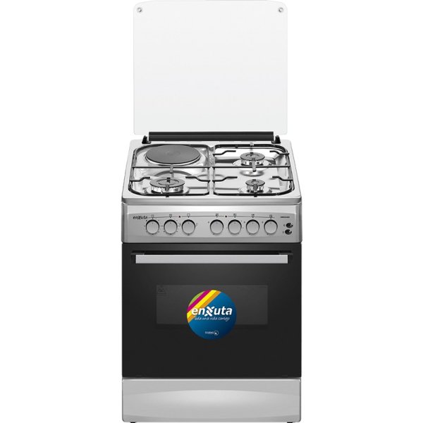 Cocina Combinada 3 Hornallas y 1 Disco Eléctrico Inox 60x60 con Convección Enxuta CENX5646I