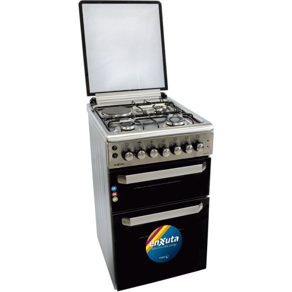 Cocina Doble Horno con 3 Hornallas y 1 Disco Eléctrico Inox 50x60 Enxuta CENX650I