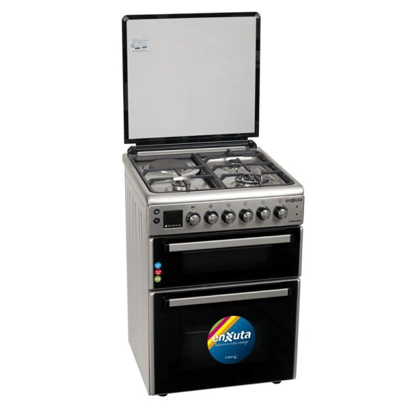 Cocina Doble Horno con 3 Hornallas y 1 Disco Eléctrico Inox Enxuta CENXDH6413I