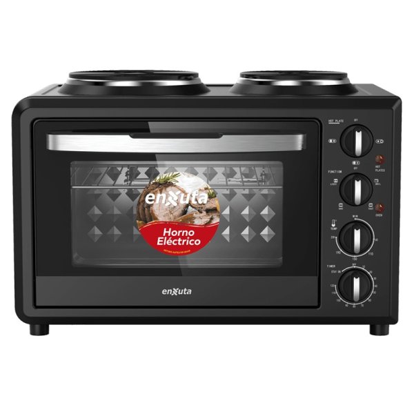 Horno Eléctrico 32 Litros Negro con 2 Discos Eléctricos Enxuta HENX032DN
