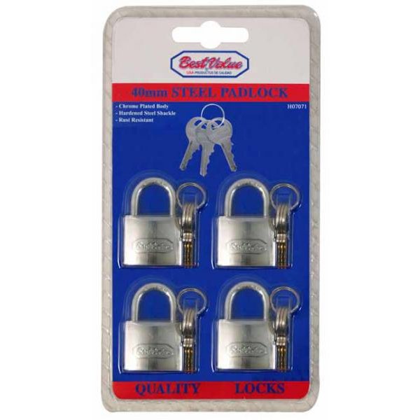 Juego de 4 Candados de Acero 40 mm con Llave Maestra, Best Value