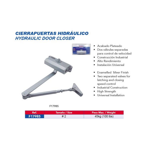 Cierrapuerta Hidráulico Número 2 Aluminio hasta 45 kg BEST VALUE