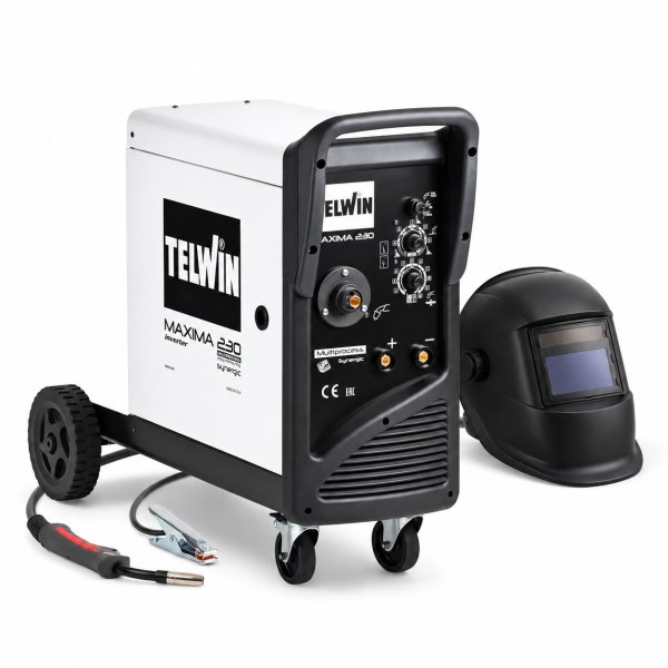 Soldadora Inverter MIG MMA TIG 220 A Sinérgica Telwin Maxima 230 Synergic con Careta Fotosensible