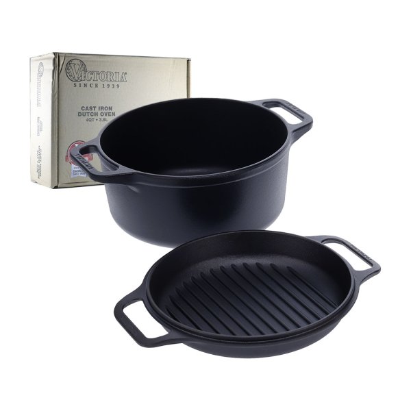 Olla con tapa doble uso hierro curado 6 L/26 cm con asas Victoria 32326