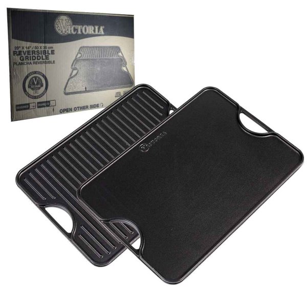 Plancha de hierro esmaltado rectangular reversible 50 × 35 cm con asas Victoria 34184/32685