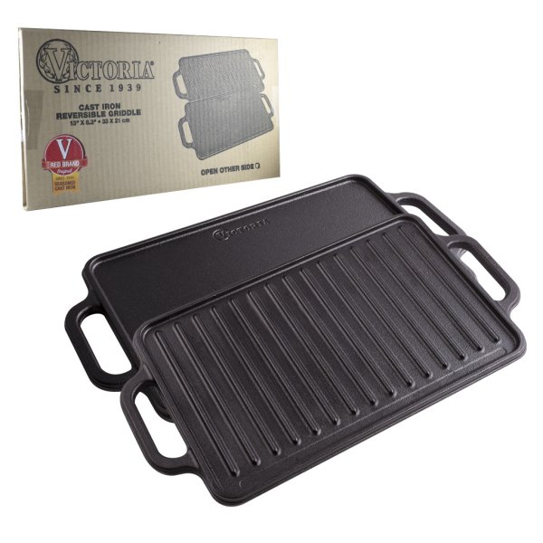 Plancha de hierro curado rectangular reversible 21 × 33 cm con asas (431) Victoria 32333/36058