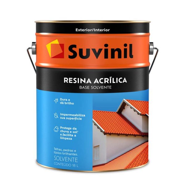 Resina acrílica Suvinil incolora para tejas, piedra y ladrillo, base solvente, 18 L