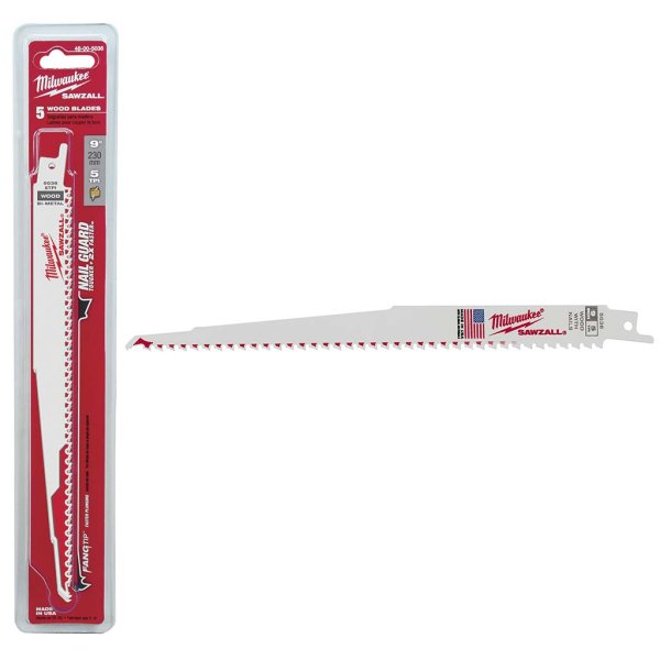 Kit 5Pz. Hojas para Sierra Sable 230mm para Madera con Clavos Milwaukee 4800-5036