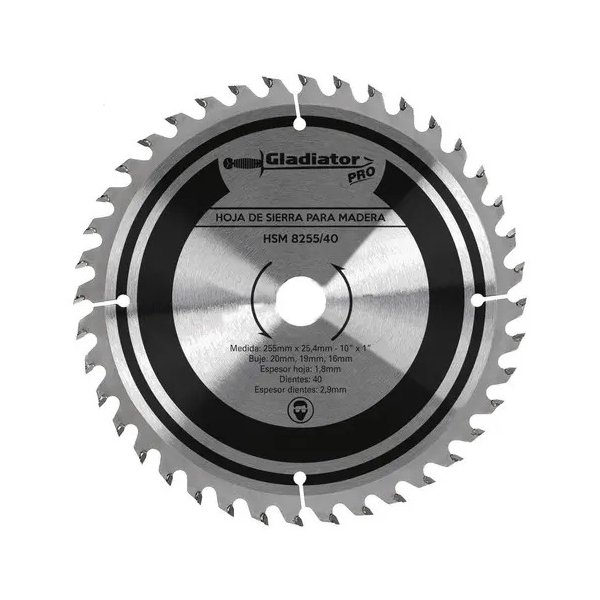 Hoja de Sierra para Madera 255 mm 40 Dientes Pro Gladiator HSM8255/40