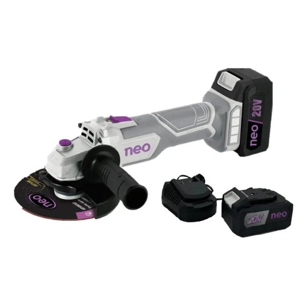 Amoladora Angular a Batería 115 mm 20 V Brushless con Batería 4 Ah y Cargador en Valija Neo AA915/1/20K2