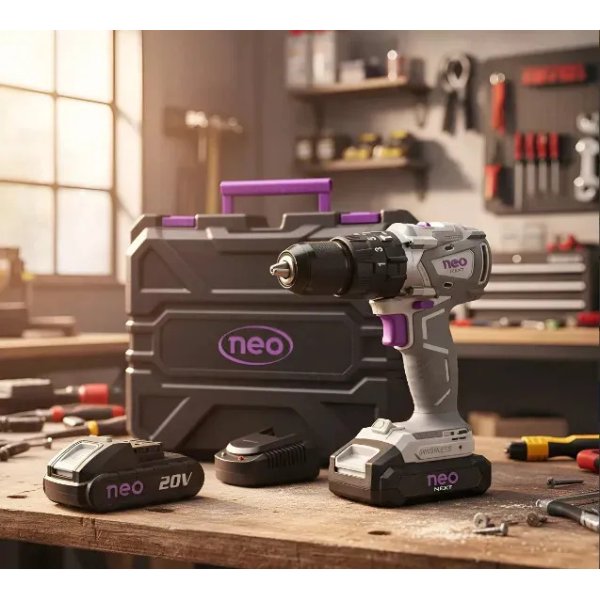 Taladro Percutor a Batería 20 V 13 mm Brushless 70 N·m con 2 Baterías 2 Ah y Cargador en Valija Neo TP1070/20K2