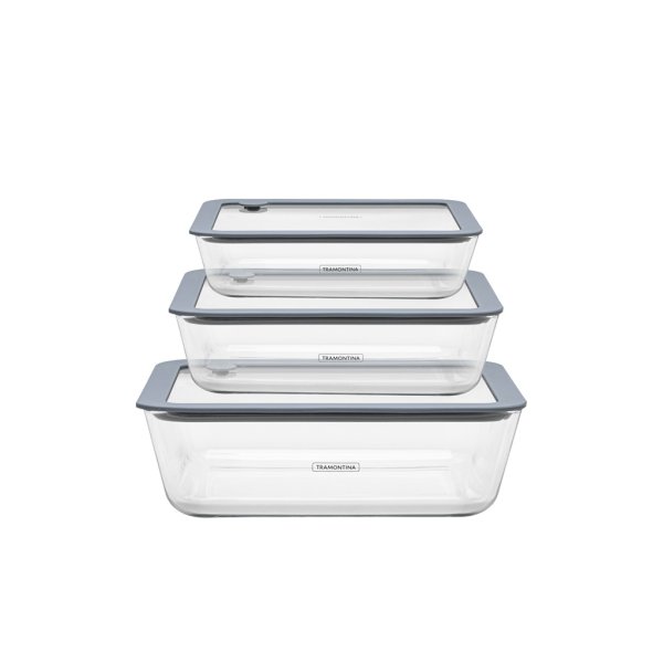 Set 3Pz. Tuppers Rectangulares con Tapa Silicona Tramontina 64220/770