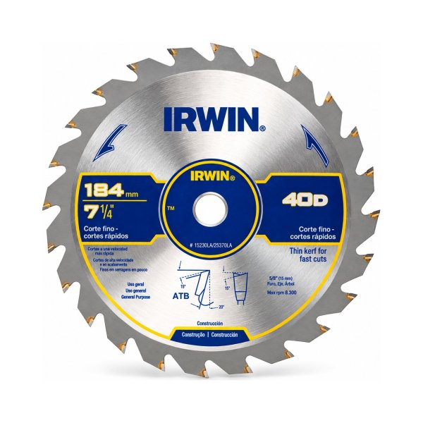 Disco de Sierra Circular 7 1/4" 40 Dientes Irwin 15230LA