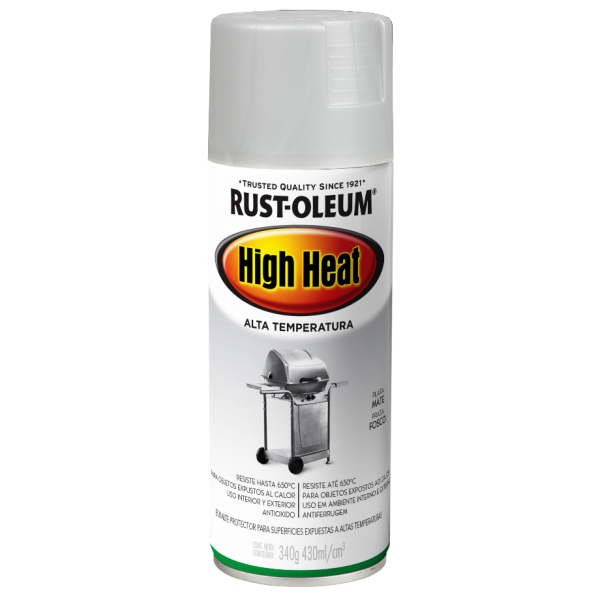 Esmalte Aerosol Alta Temperatura 650°C Rust Oleum Plata Mat 340g