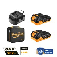 Kit 2 Baterías 20V 2 Ah con Cargador y Bolso de Tela Deko DKBT20S2-1020GS