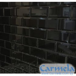 Cerámica Pared Ladrillo Biselado 10x20cm Negro Brillante Ribesalbes