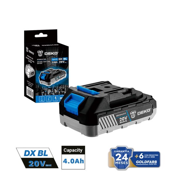 Batería 20V 2,0 Ah para Herramientas Brushless Deko BT20XL02-1020