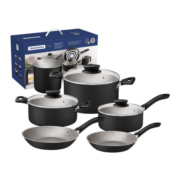 Batería de Cocina 9 Piezas Starflon Linz Negro Tramontina 28299/011