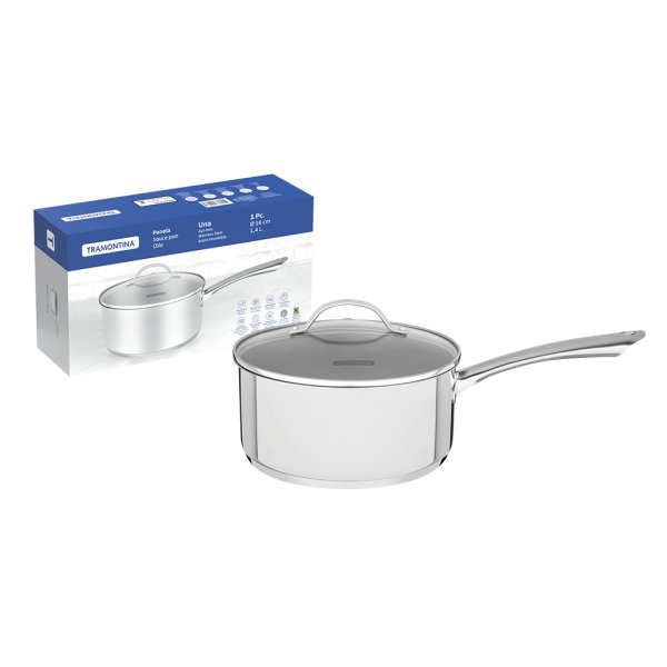 Cacerola con Mango y Tapa de Vidrio 16 cm 1,4 L Tramontina Una 62281/160