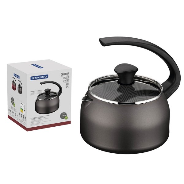 Caldera con Tapa de Vidrio 1,9 L Starflon Negro Tramontina 28534/619