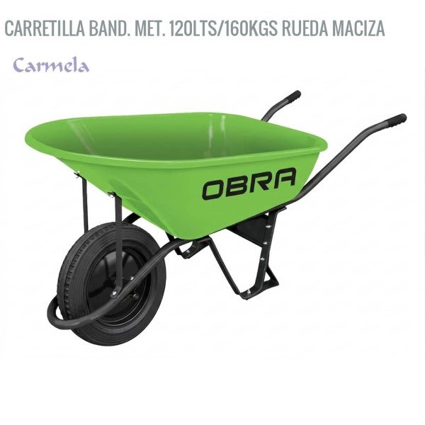 Carretilla OBRA bandeja metálica 120 litros, rueda maciza